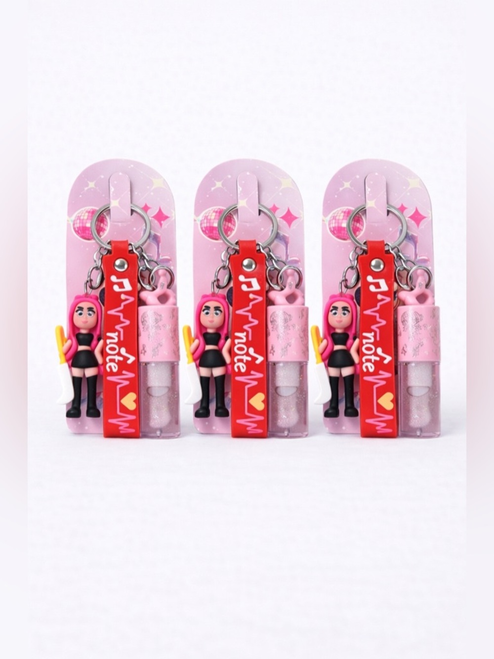 KPOP Red Keychain Lip Gloss Set – 3 Pack Cute Charm Glosses New